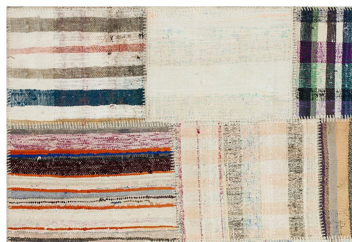 Striped Over Dyed Kilim Patchwork Unique Rug 5&#39;3&#39;&#39; x 7&#39;7&#39;&#39; ft 159 x 231 cm