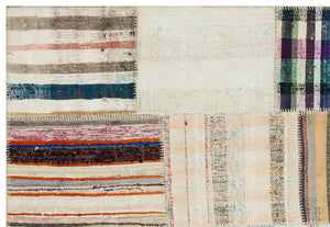 Striped Over Dyed Kilim Patchwork Unique Rug 5'3'' x 7'7'' ft 159 x 231 cm