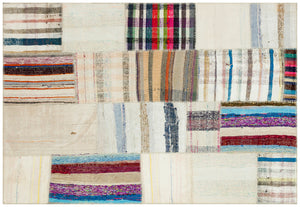 Striped Over Dyed Kilim Patchwork Unique Rug 5'3'' x 7'7'' ft 159 x 231 cm