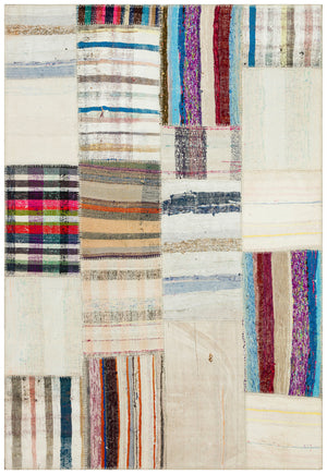 Striped Over Dyed Kilim Patchwork Unique Rug 5'3'' x 7'7'' ft 159 x 231 cm