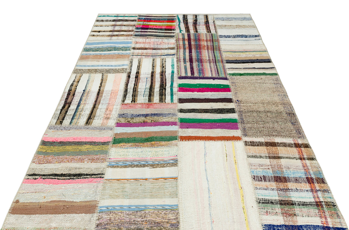 Striped Over Dyed Kilim Patchwork Unique Rug 5&#39;3&#39;&#39; x 7&#39;7&#39;&#39; ft 159 x 230 cm