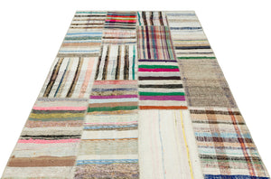 Striped Over Dyed Kilim Patchwork Unique Rug 5'3'' x 7'7'' ft 159 x 230 cm