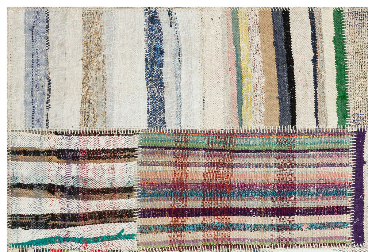Striped Over Dyed Kilim Patchwork Unique Rug 5&#39;3&#39;&#39; x 7&#39;7&#39;&#39; ft 159 x 230 cm
