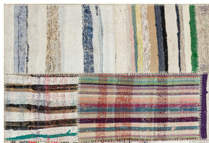 Striped Over Dyed Kilim Patchwork Unique Rug 5'3'' x 7'7'' ft 159 x 230 cm