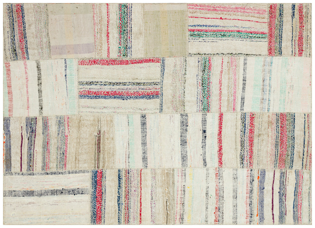 Striped Over Dyed Kilim Patchwork Unique Rug 5'3'' x 7'2'' ft 161 x 219 cm