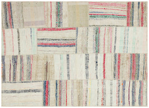 Striped Over Dyed Kilim Patchwork Unique Rug 5'3'' x 7'2'' ft 161 x 219 cm