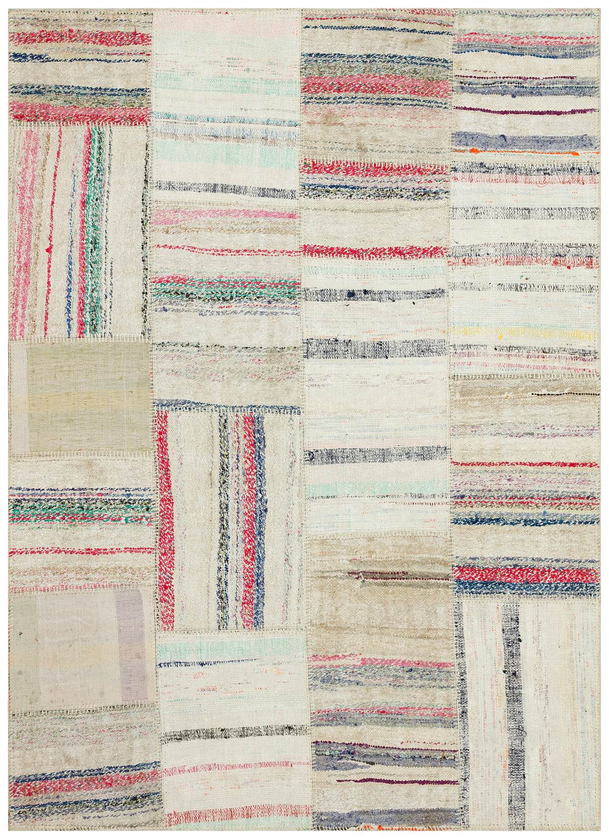 Striped Over Dyed Kilim Patchwork Unique Rug 5&#39;3&#39;&#39; x 7&#39;2&#39;&#39; ft 161 x 219 cm