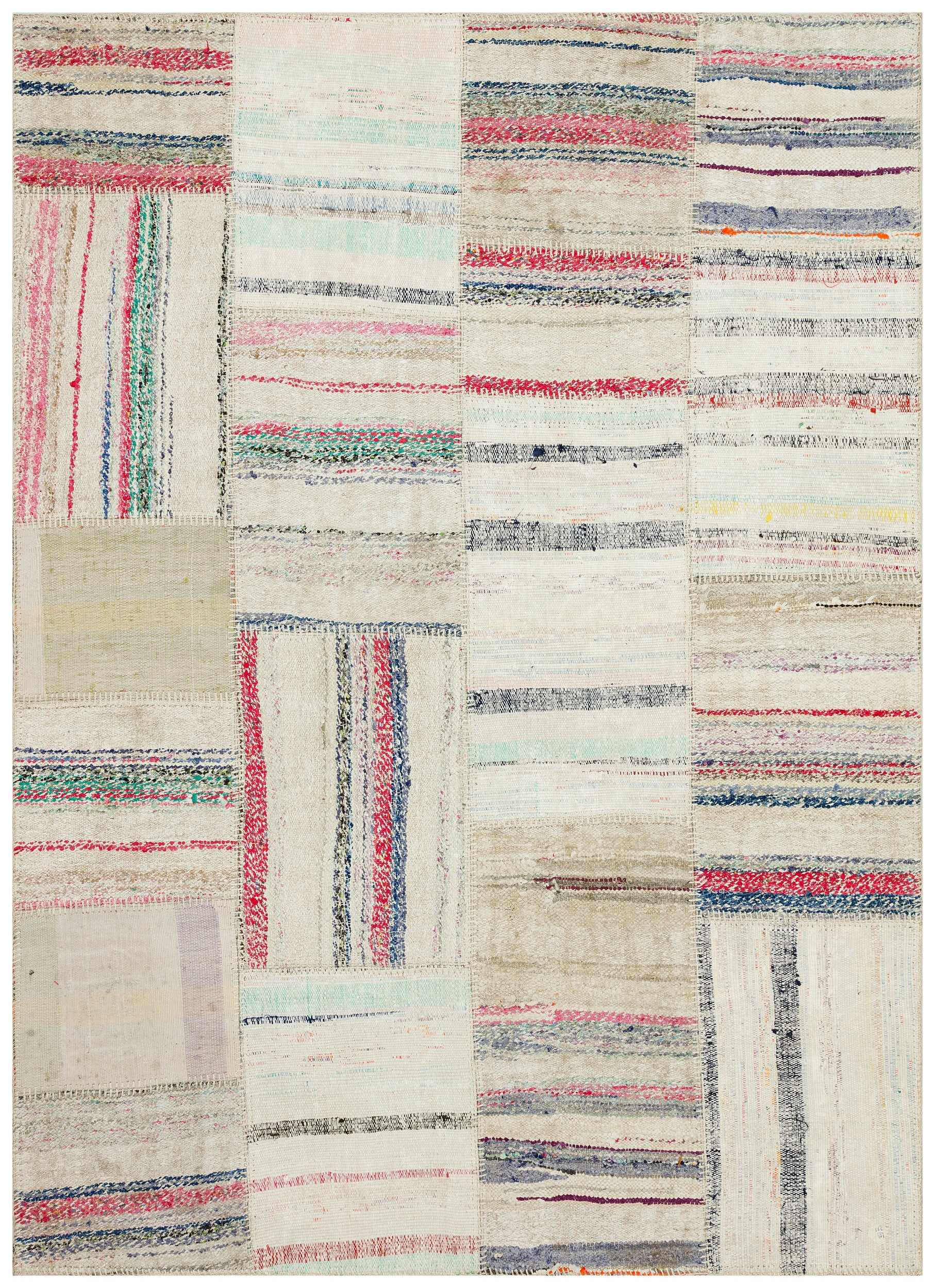 Striped Over Dyed Kilim Patchwork Unique Rug 5'3'' x 7'2'' ft 161 x 219 cm