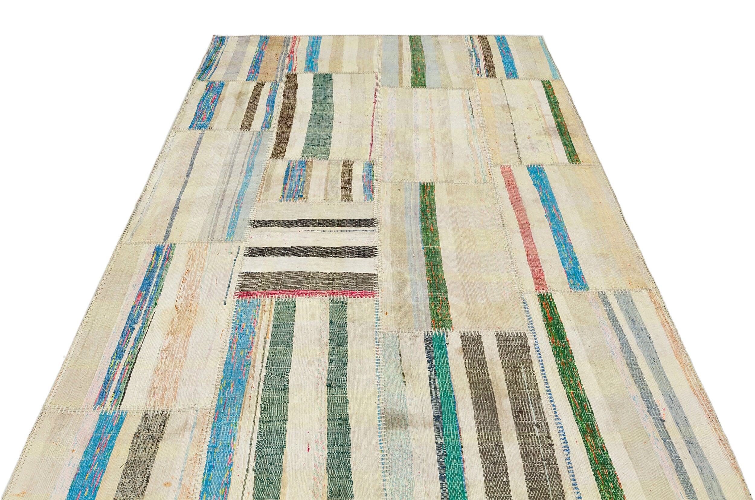 Striped Over Dyed Kilim Patchwork Unique Rug 5'2'' x 7'5'' ft 157 x 225 cm