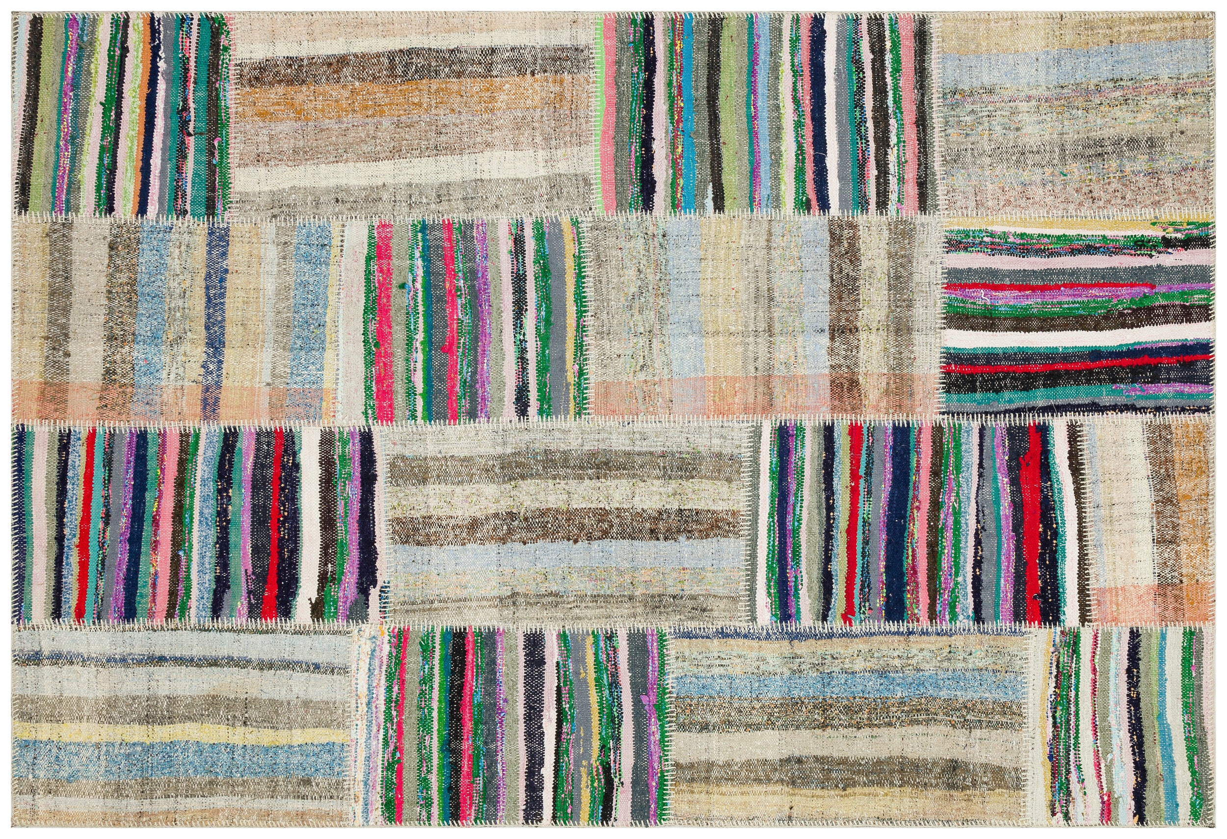 Striped Over Dyed Kilim Patchwork Unique Rug 5'3'' x 7'8'' ft 159 x 234 cm