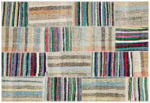 Striped Over Dyed Kilim Patchwork Unique Rug 5'3'' x 7'8'' ft 159 x 234 cm