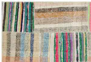 Striped Over Dyed Kilim Patchwork Unique Rug 5'3'' x 7'8'' ft 159 x 234 cm