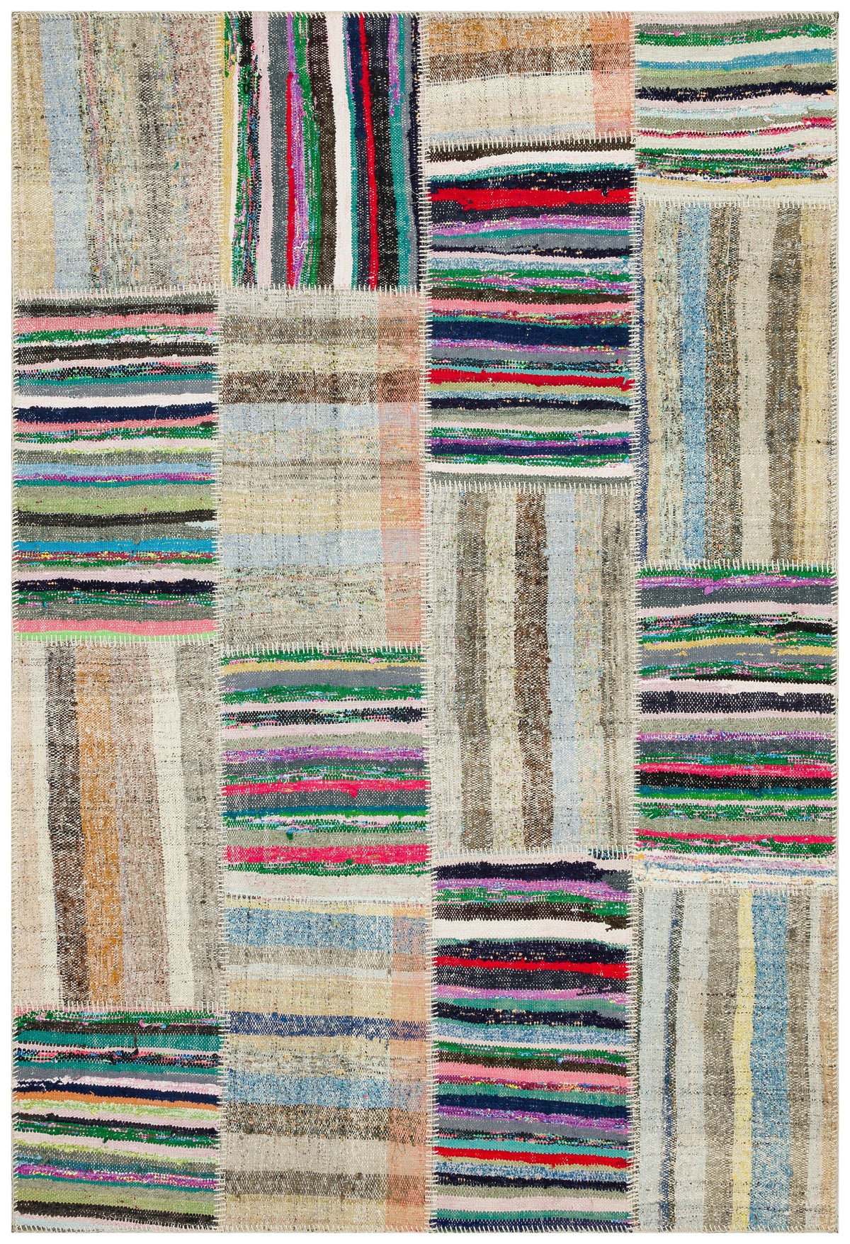 Striped Over Dyed Kilim Patchwork Unique Rug 5&#39;3&#39;&#39; x 7&#39;8&#39;&#39; ft 159 x 234 cm