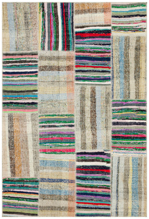 Striped Over Dyed Kilim Patchwork Unique Rug 5'3'' x 7'8'' ft 159 x 234 cm