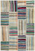 Striped Over Dyed Kilim Patchwork Unique Rug 5'3'' x 7'8'' ft 159 x 234 cm