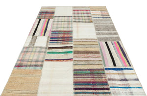 Striped Over Dyed Kilim Patchwork Unique Rug 5'3'' x 7'6'' ft 160 x 228 cm