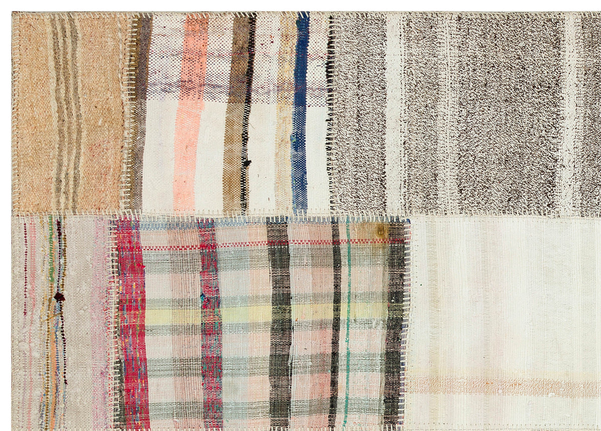 Striped Over Dyed Kilim Patchwork Unique Rug 5&#39;3&#39;&#39; x 7&#39;6&#39;&#39; ft 160 x 228 cm