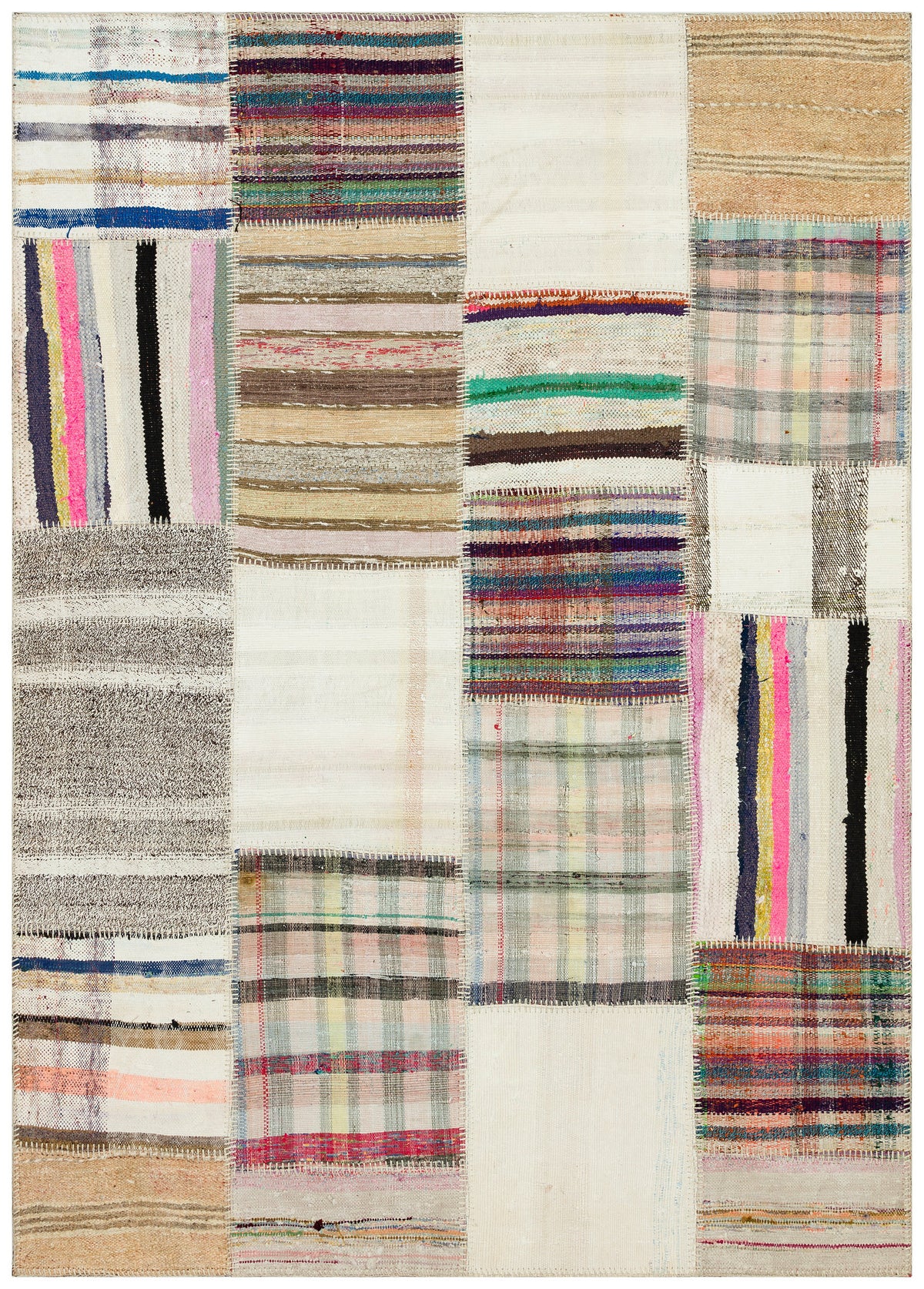 Striped Over Dyed Kilim Patchwork Unique Rug 5&#39;3&#39;&#39; x 7&#39;6&#39;&#39; ft 160 x 228 cm