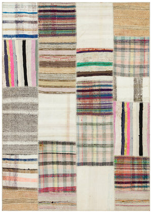 Striped Over Dyed Kilim Patchwork Unique Rug 5'3'' x 7'6'' ft 160 x 228 cm