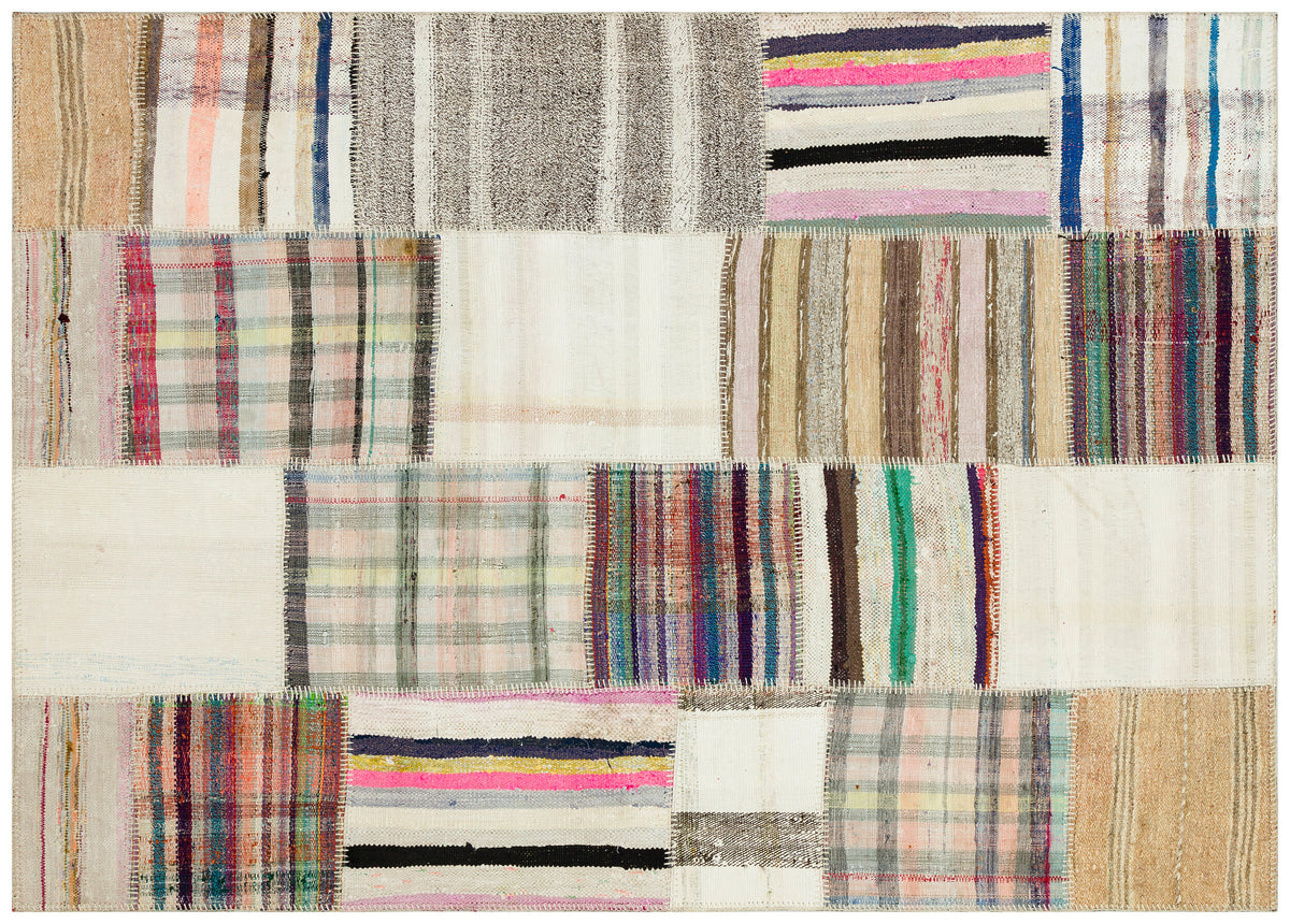 Striped Over Dyed Kilim Patchwork Unique Rug 5&#39;3&#39;&#39; x 7&#39;6&#39;&#39; ft 160 x 228 cm
