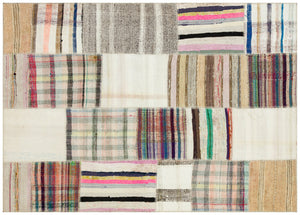 Striped Over Dyed Kilim Patchwork Unique Rug 5'3'' x 7'6'' ft 160 x 228 cm