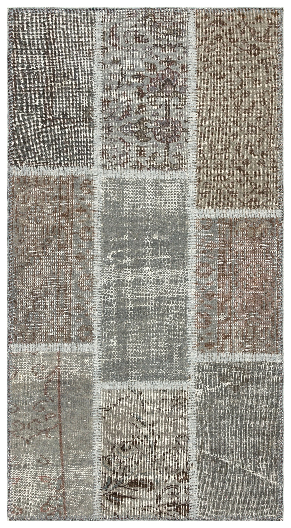 Gray Over Dyed Patchwork Unique Rug 2&#39;7&#39;&#39; x 4&#39;10&#39;&#39; ft 80 x 148 cm