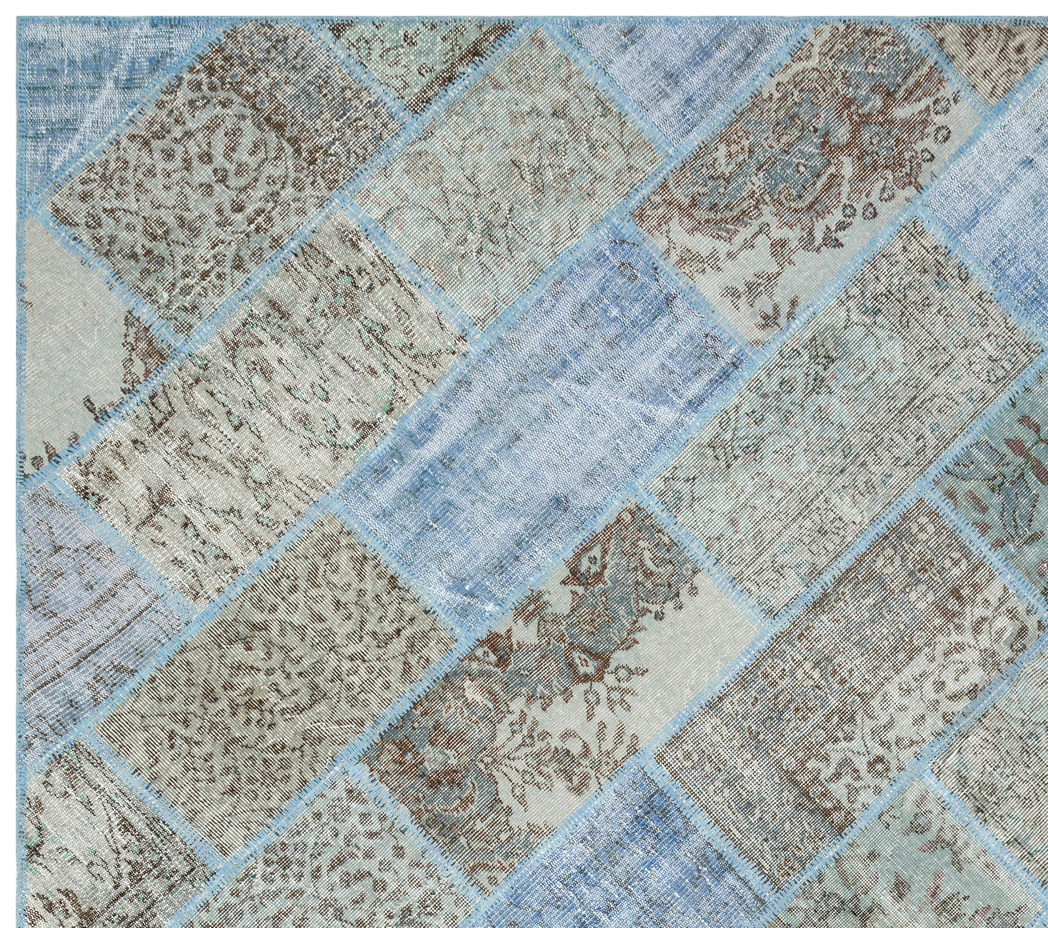 Blue Over Dyed Patchwork Unique Rug 9'3'' x 10'5'' ft 282 x 317 cm