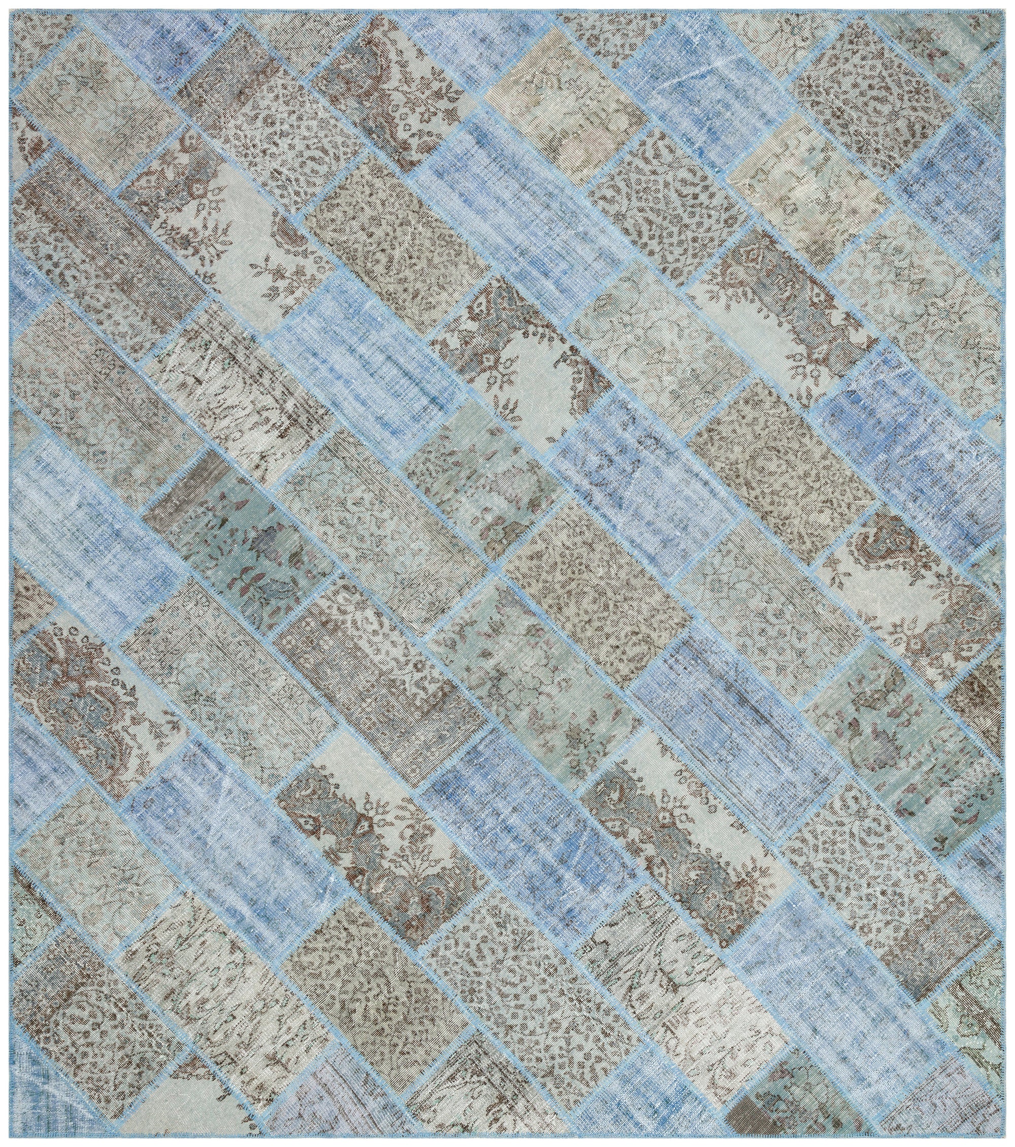 Blue Over Dyed Patchwork Unique Rug 9'3'' x 10'5'' ft 282 x 317 cm