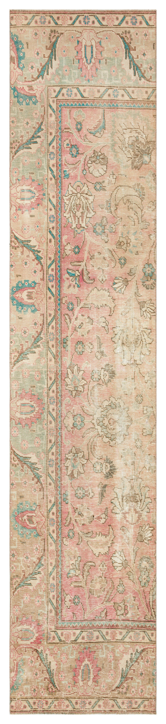 Beige Over Dyed Hand Knotted Vintage XL Runner 2&#39;7&#39;&#39; x 12&#39;4&#39;&#39; ft 80 x 376 cm