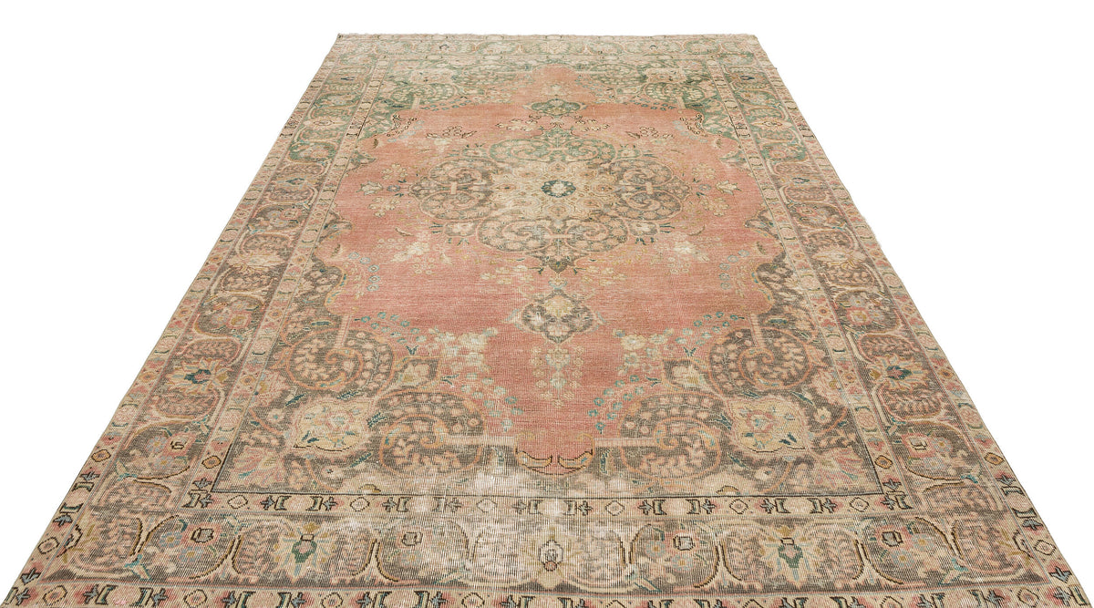 Beige Over Dyed Vintage XLarge Rug 6&#39;2&#39;&#39; x 9&#39;5&#39;&#39; ft 188 x 287 cm