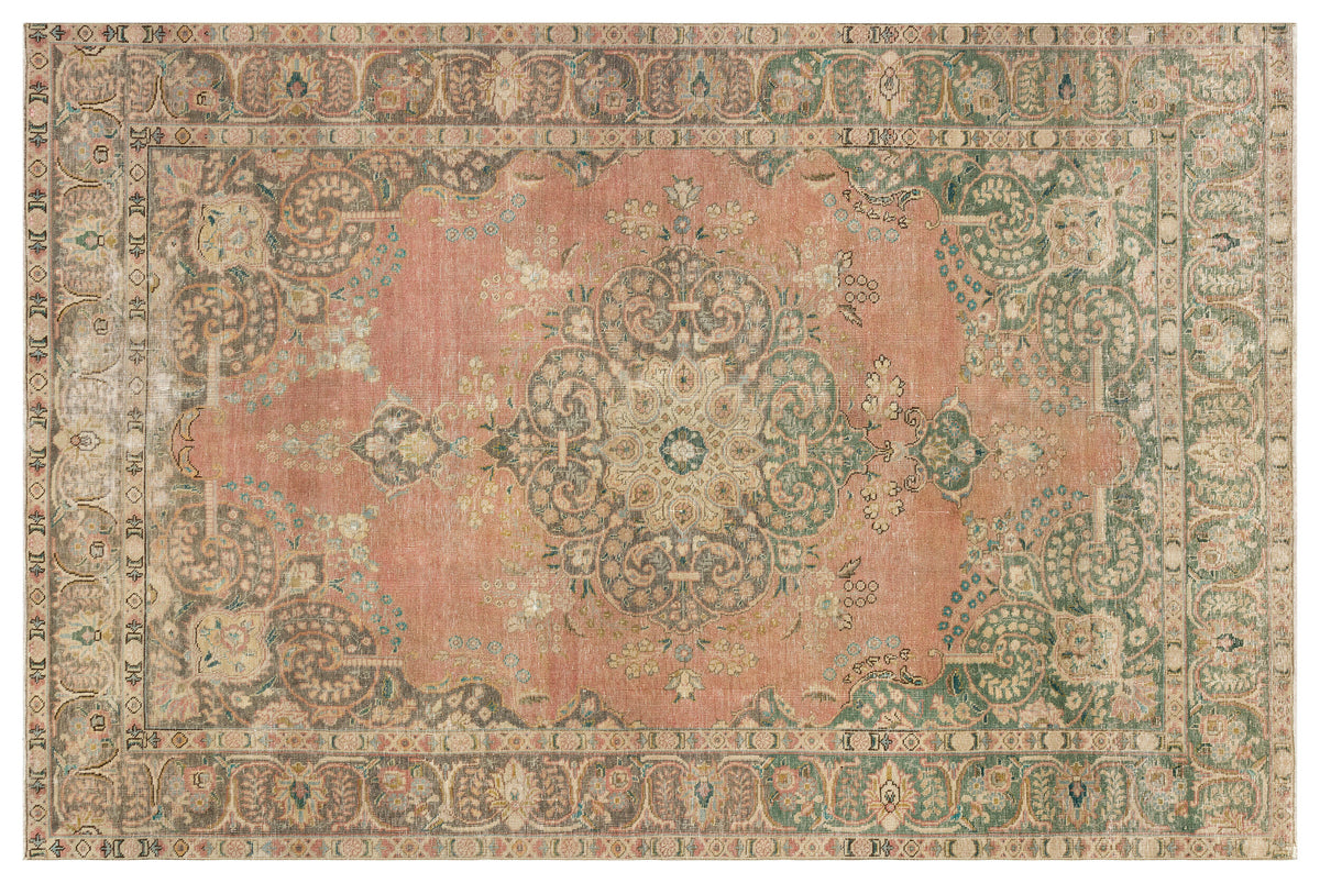 Beige Over Dyed Vintage XLarge Rug 6&#39;2&#39;&#39; x 9&#39;5&#39;&#39; ft 188 x 287 cm