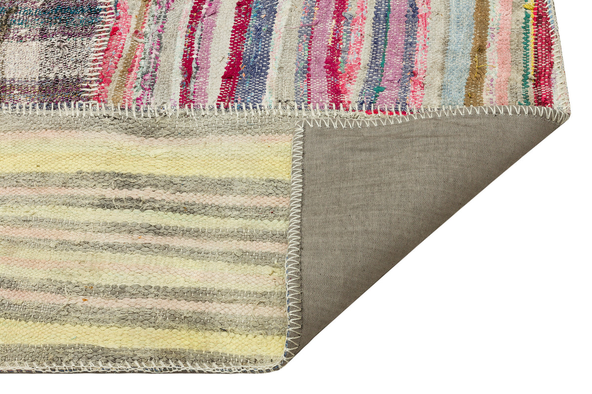 Striped Over Dyed Kilim Patchwork Unique Rug 5&#39;2&#39;&#39; x 7&#39;3&#39;&#39; ft 157 x 220 cm