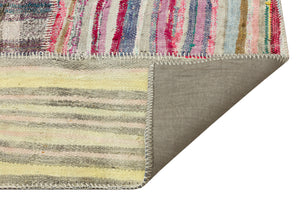Striped Over Dyed Kilim Patchwork Unique Rug 5'2'' x 7'3'' ft 157 x 220 cm