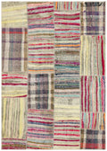 Striped Over Dyed Kilim Patchwork Unique Rug 5'2'' x 7'3'' ft 157 x 220 cm