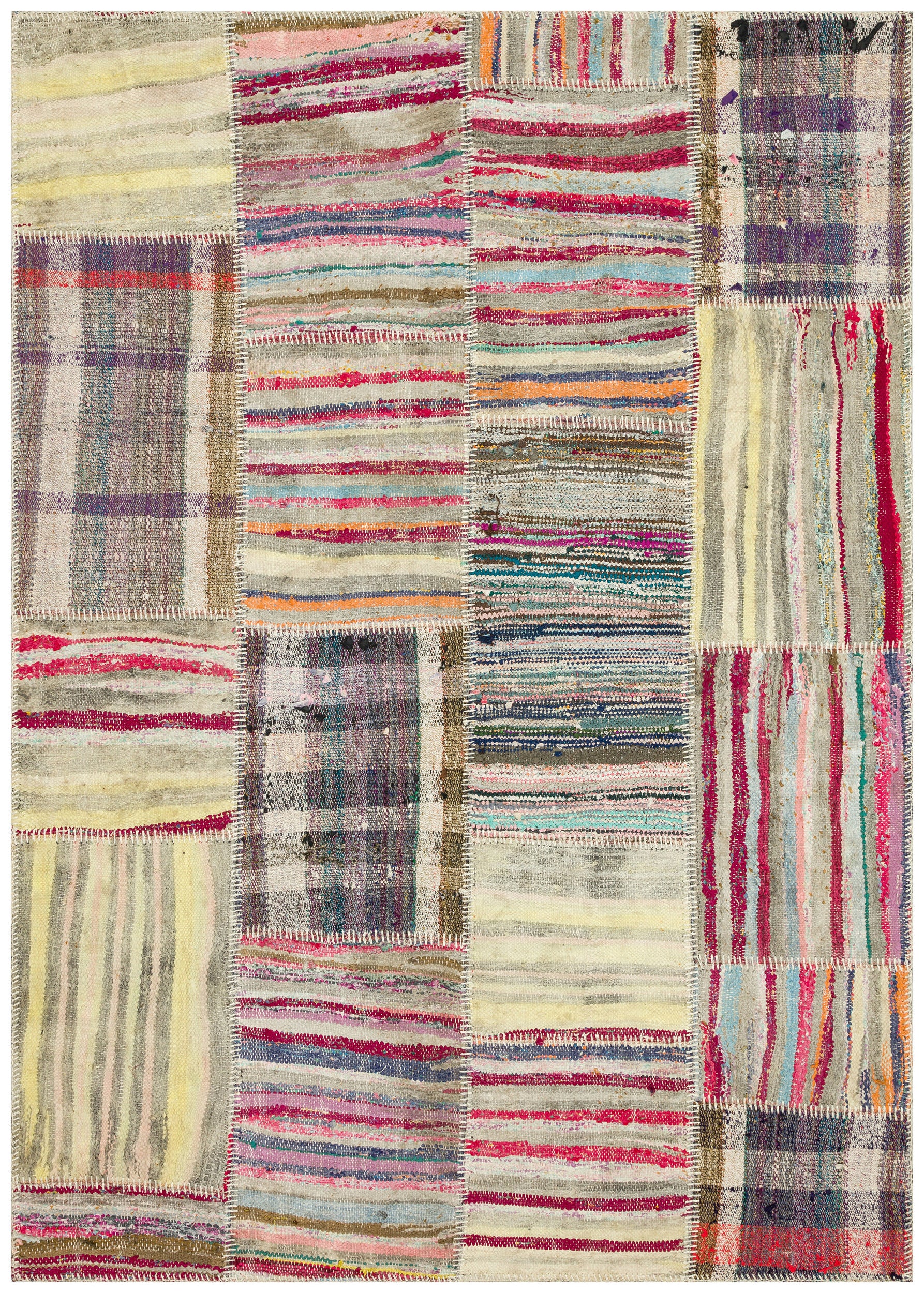Striped Over Dyed Kilim Patchwork Unique Rug 5'2'' x 7'3'' ft 157 x 220 cm