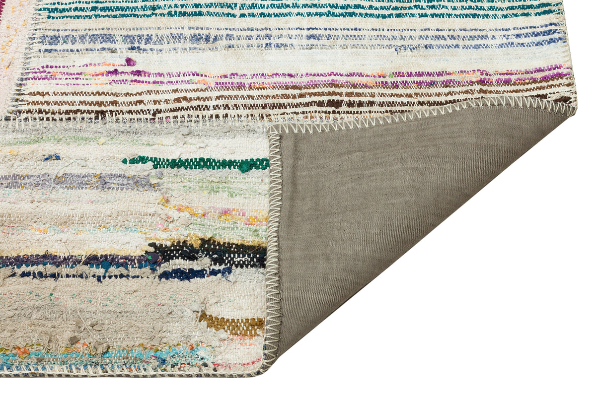 Striped Over Dyed Kilim Patchwork Unique Rug 5&#39;1&#39;&#39; x 7&#39;8&#39;&#39; ft 155 x 233 cm