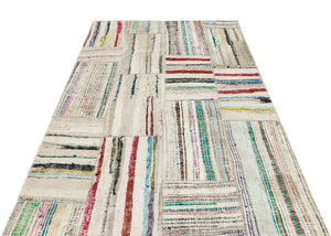 Striped Over Dyed Kilim Patchwork Unique Rug 5'1'' x 7'8'' ft 155 x 233 cm