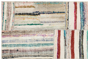 Striped Over Dyed Kilim Patchwork Unique Rug 5'1'' x 7'8'' ft 155 x 233 cm