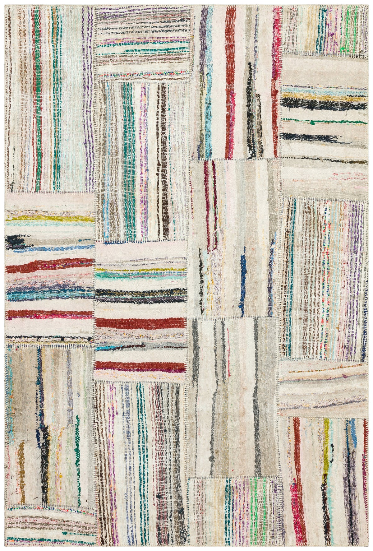 Striped Over Dyed Kilim Patchwork Unique Rug 5&#39;1&#39;&#39; x 7&#39;8&#39;&#39; ft 155 x 233 cm