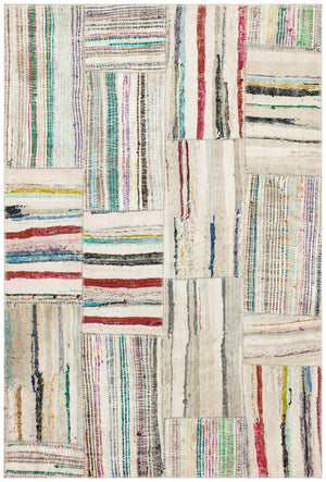 Striped Over Dyed Kilim Patchwork Unique Rug 5'1'' x 7'8'' ft 155 x 233 cm