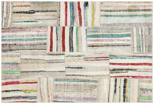 Striped Over Dyed Kilim Patchwork Unique Rug 5'1'' x 7'8'' ft 155 x 233 cm