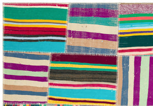 Striped Over Dyed Kilim Patchwork Unique Rug 5'3'' x 7'6'' ft 159 x 229 cm