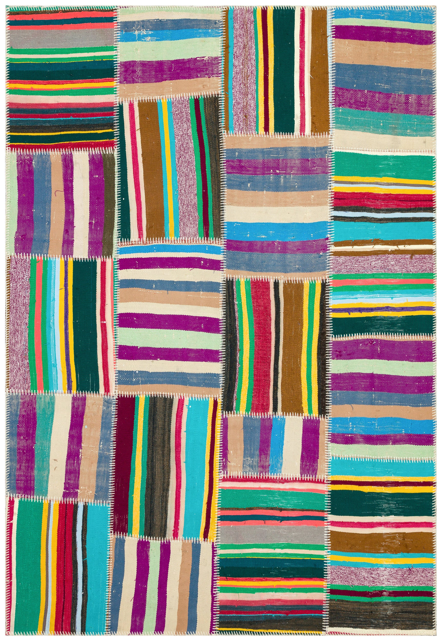 Striped Over Dyed Kilim Patchwork Unique Rug 5'3'' x 7'6'' ft 159 x 229 cm