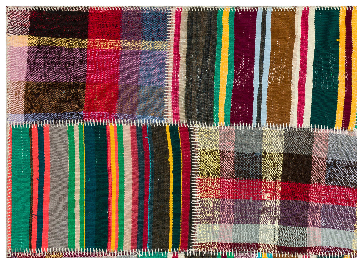 Striped Over Dyed Kilim Patchwork Unique Rug 5&#39;2&#39;&#39; x 7&#39;2&#39;&#39; ft 157 x 219 cm