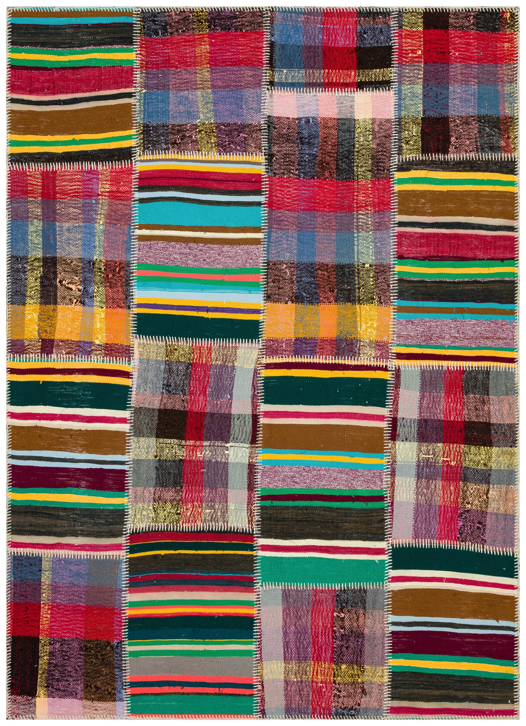 Striped Over Dyed Kilim Patchwork Unique Rug 5'2'' x 7'2'' ft 157 x 219 cm