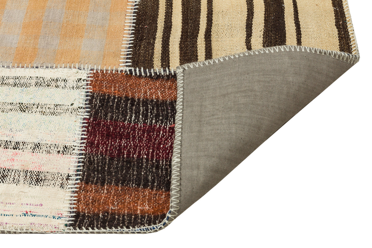 Striped Over Dyed Kilim Patchwork Unique Rug 5&#39;3&#39;&#39; x 7&#39;7&#39;&#39; ft 159 x 230 cm