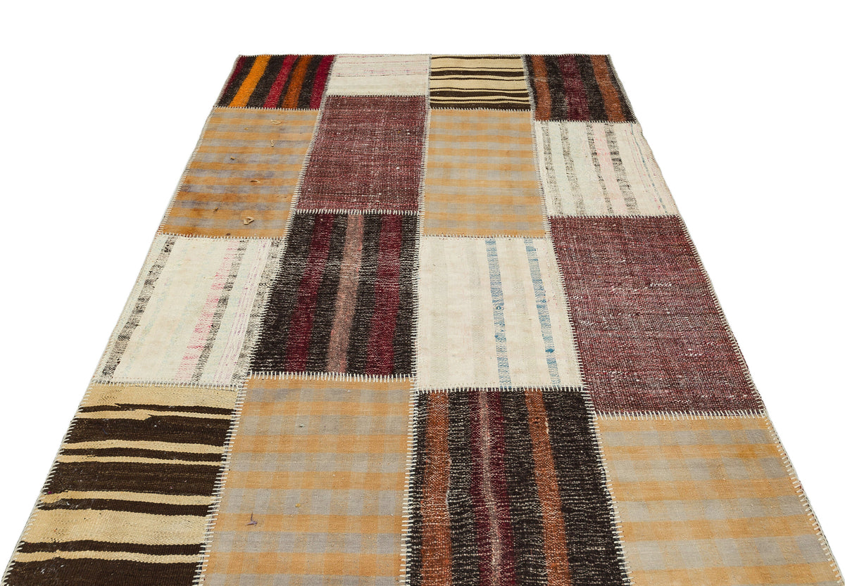 Striped Over Dyed Kilim Patchwork Unique Rug 5&#39;3&#39;&#39; x 7&#39;7&#39;&#39; ft 159 x 230 cm