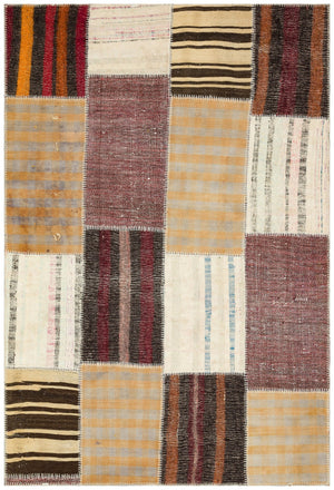 Striped Over Dyed Kilim Patchwork Unique Rug 5'3'' x 7'7'' ft 159 x 230 cm