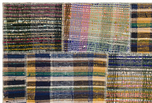 Striped Over Dyed Kilim Patchwork Unique Rug 5'1'' x 7'7'' ft 155 x 230 cm
