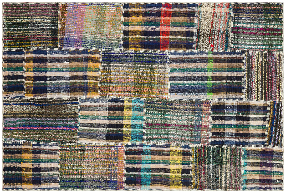 Striped Over Dyed Kilim Patchwork Unique Rug 5&#39;1&#39;&#39; x 7&#39;7&#39;&#39; ft 155 x 230 cm